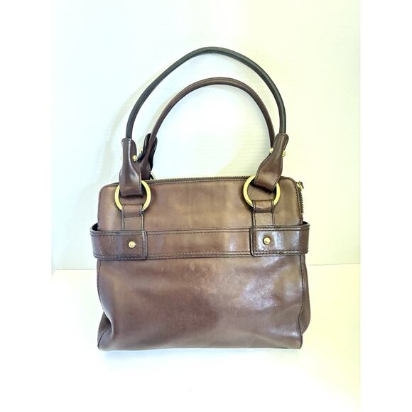 Banana Republic Smooth Chocolate Brown Leather Satchel Purse Bag - Picture 3 of 11